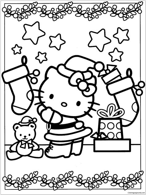 Wearing her recognizable red bow, Kitty White is loved by fans all over the world. . Christmas cute hello kitty coloring pages